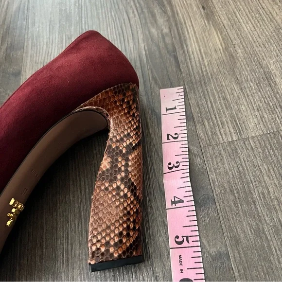 Prada NEW Authentic Burgundy Suede Platform Block Heels with Snakeskin Detail - Picture 13 of 14